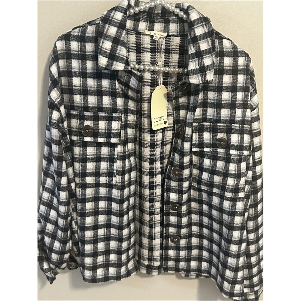 NEW Jodifl Black White Plaid Shacket Jacket Size M